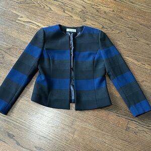 Tahari Women’s Black, Blue and Gray Open Front Cropped Blazer Jacket Size 8